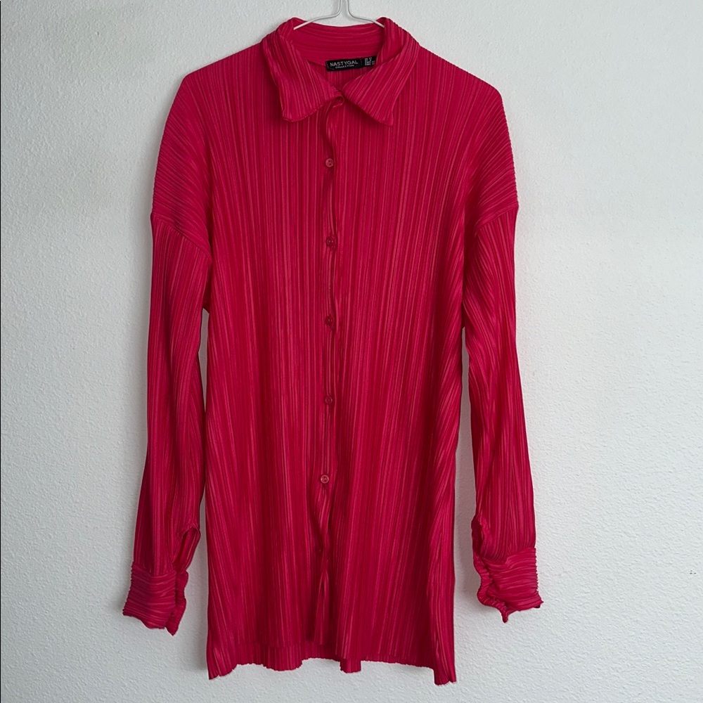 Hot Pink Button-Up Long Sleeve Shirt